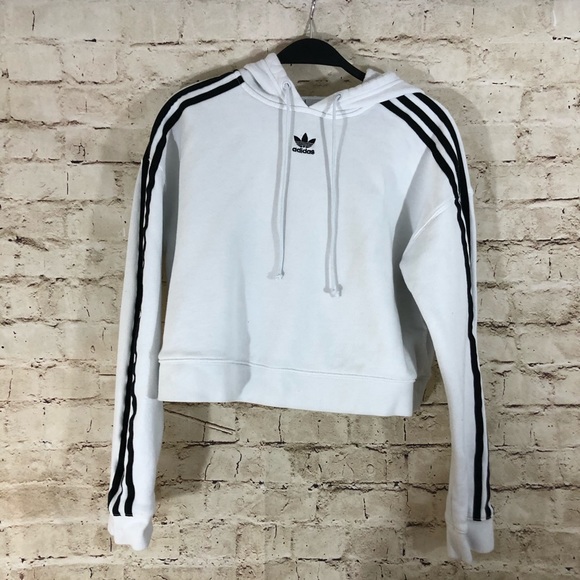 adidas Tops - Adidas white hoodie three black stripes size XS
